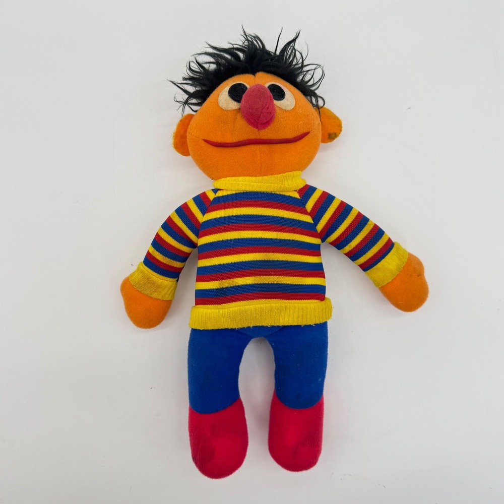 Vintage Sesame Street Ernie Plush Hasbro Softies Muppets Inc Striped Sweater Toy